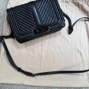 Rebecca Minkoff Black Quilted Chevron Crossbody Bag with Chain Strap
